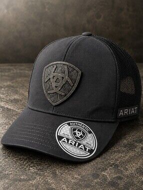 Ariat Shield Logo Black Trucker Hat NWT Western Snapback Cap